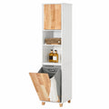 Armario Alto de Baño Resistente a la Humedad con Cesta para Ropa, Blanco 31x170x32 cm