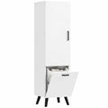 Armario Alto de Baño Blanco con Puerta Estrecha y Cesta de Ropa