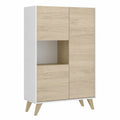 Aparador Alto Moderno con 3 Puertas en Blanco y Natural para Comedor