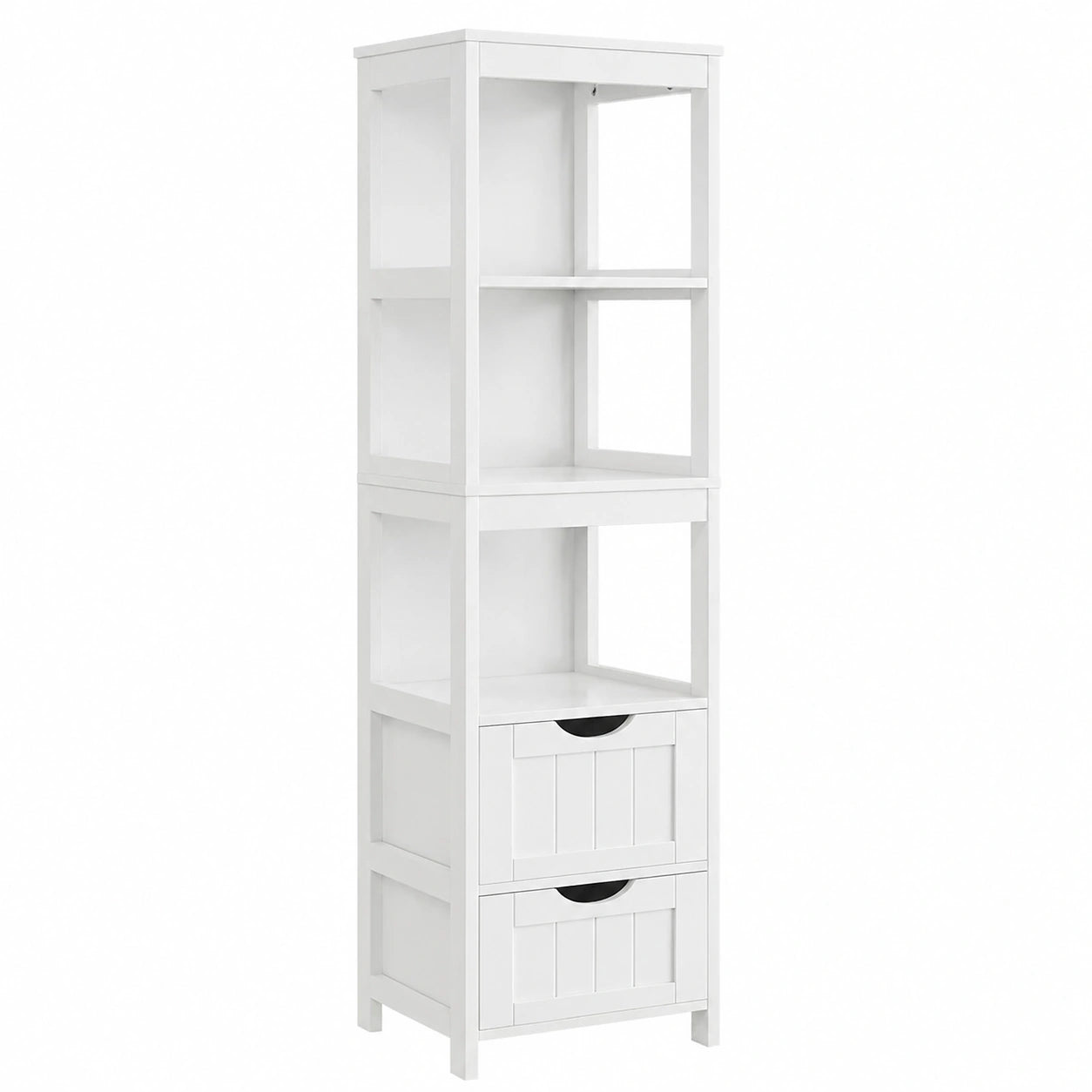 Armario de Baño VASAGLE, Diseño Independiente con Cajones y Estantes Abiertos, Ideal para Hogar, Color Blanco