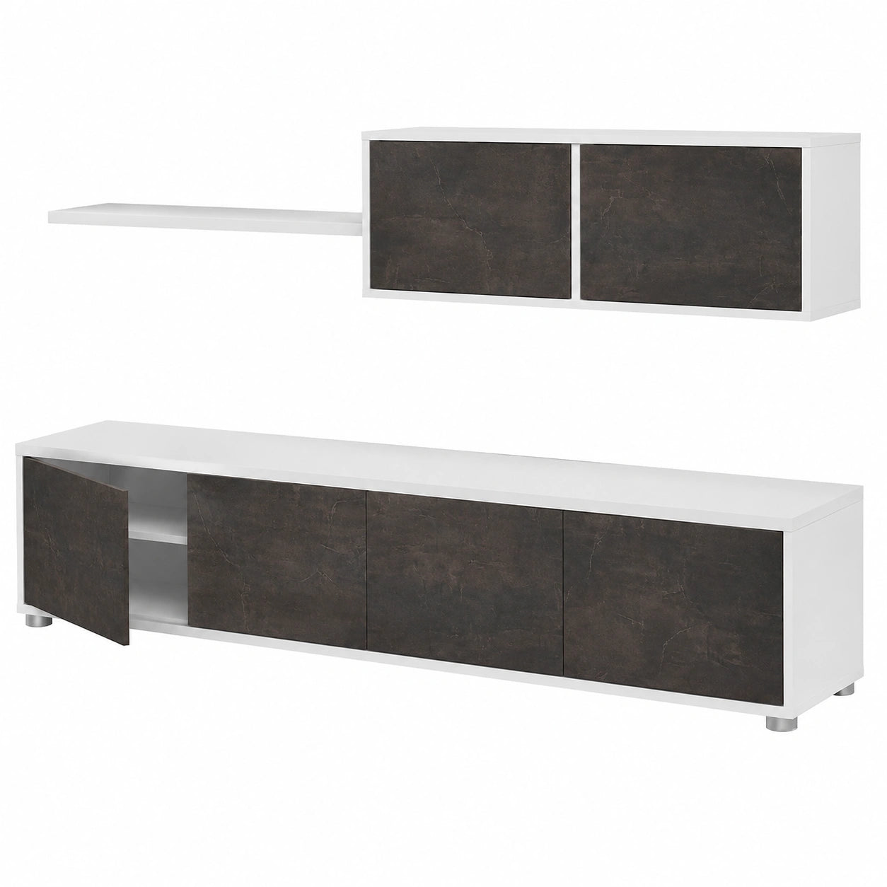 Mueble de Salón Moderno Alida Blanco Artik y Óxido 200x43x41 cm
