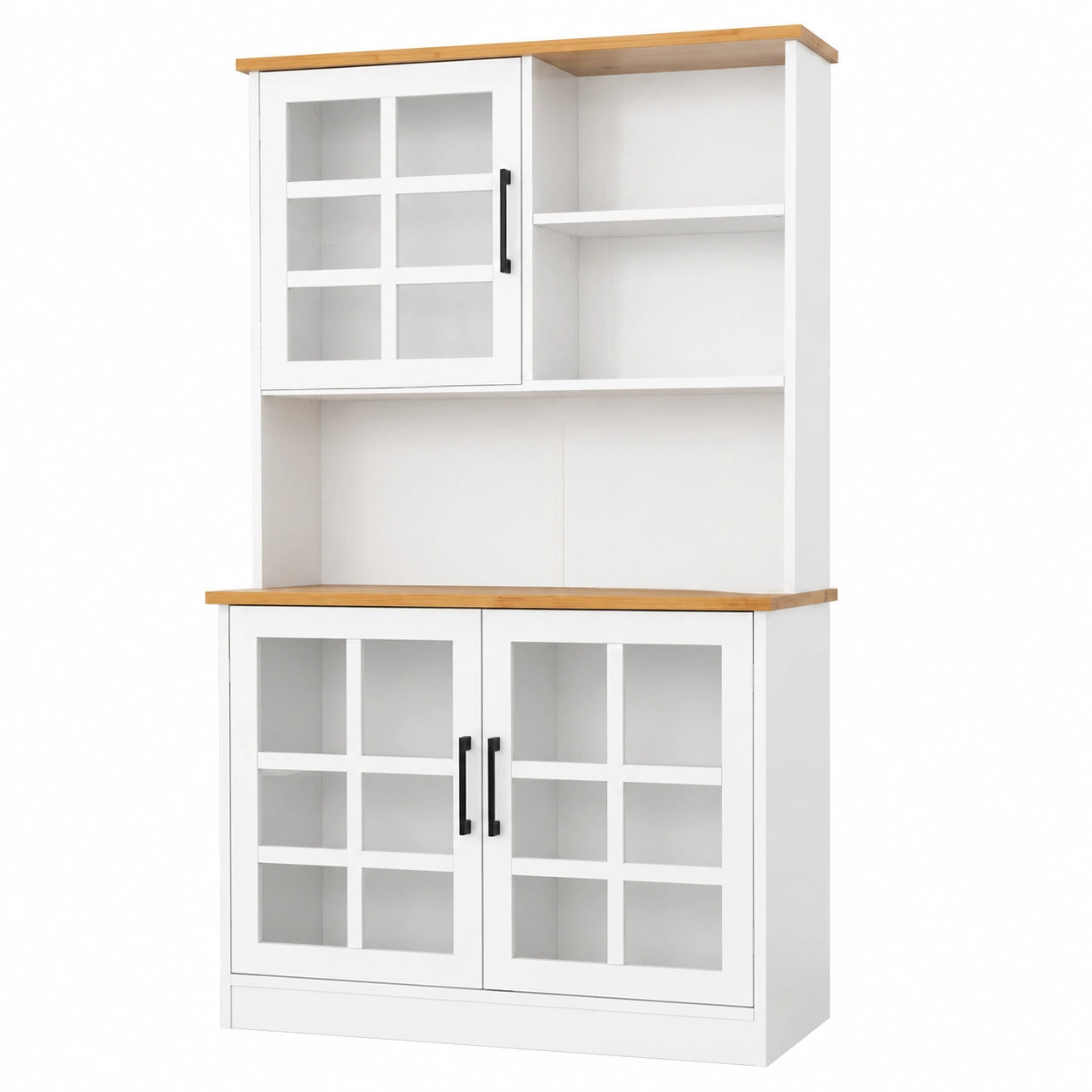 Armario de Cocina Yaheetech con Puertas de Vidrio y Estantes Ajustables, 80 x 37 x 183 cm