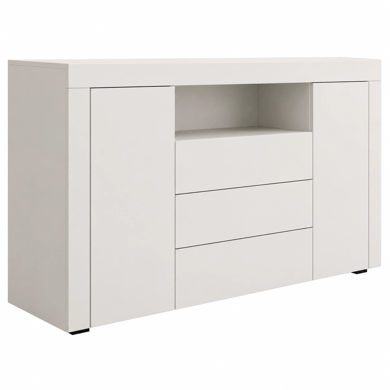 Aparador Moderno Yanis con Puertas y Cajones en Blanco 160x72x35 cm