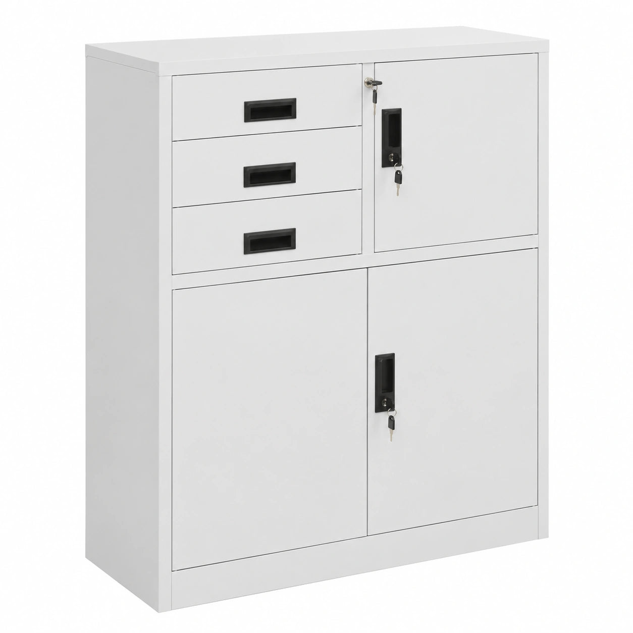 Armario de Oficina Metálico con Cerradura y 3 Cajones, 2 Puertas - 90x40x102 cm
