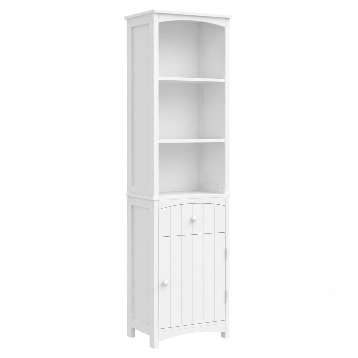 Armario Alto de Baño Moderno con Estantes y Cajón, Blanco