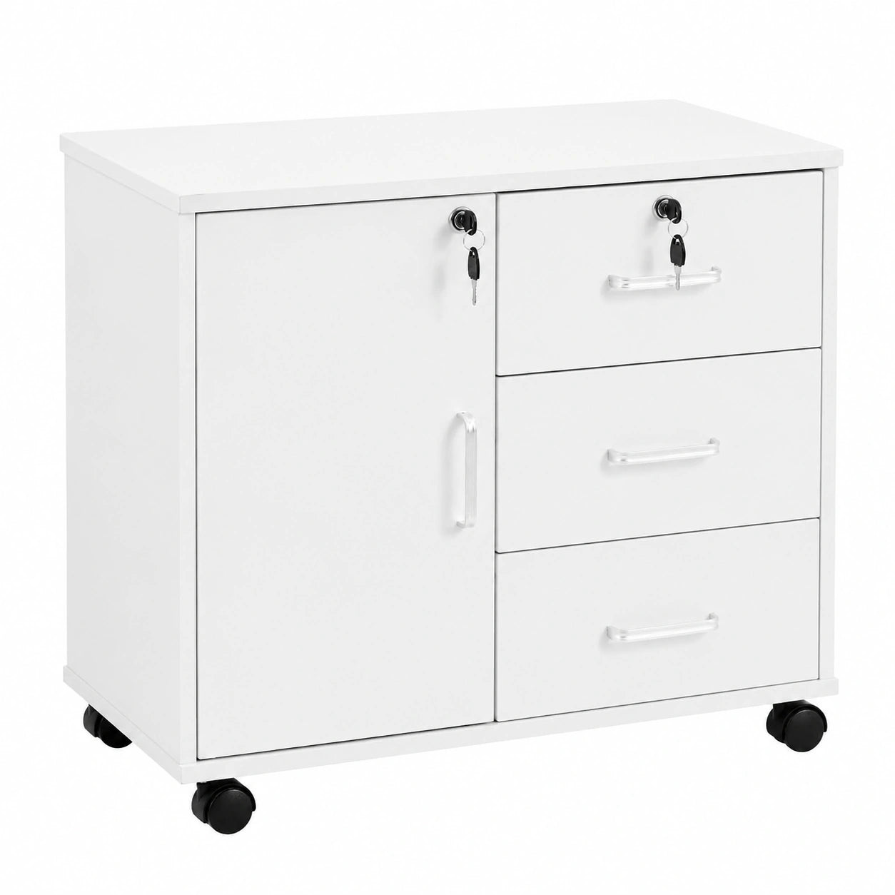 Archivador de Oficina con Cerradura y Ruedas, 4 Cajones para Documentos A4, 40 x 60 x 57 cm, Blanco