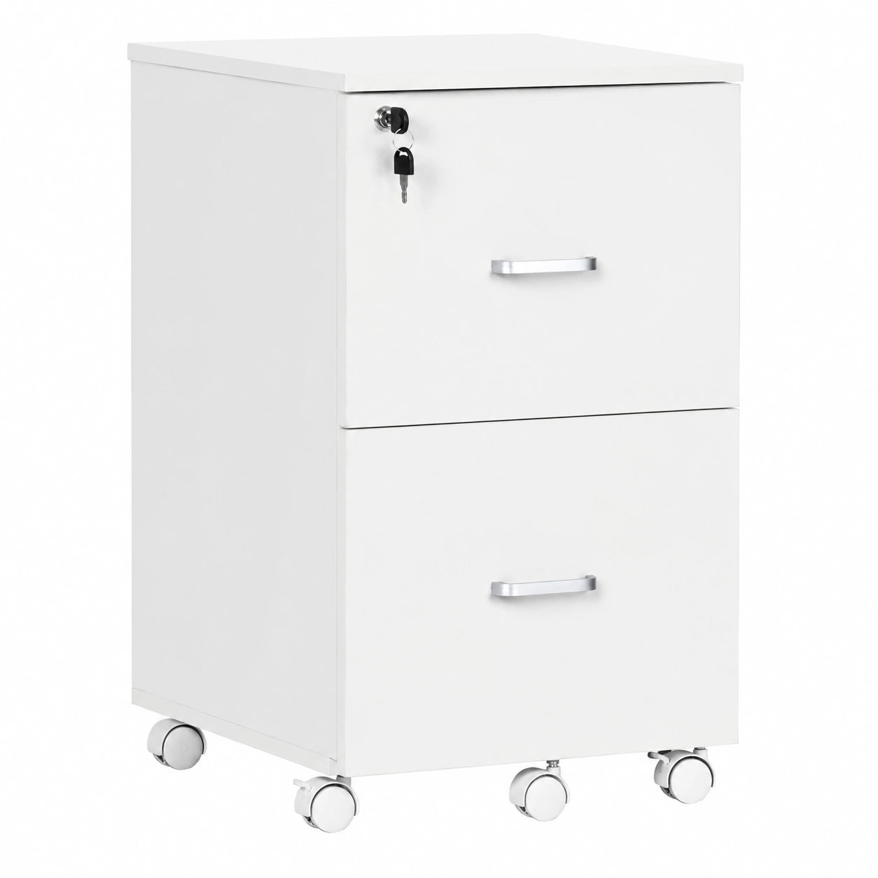 Cajonera de Oficina Vinsetto con Cerradura, 2 Cajones y Ruedas, Blanco A4