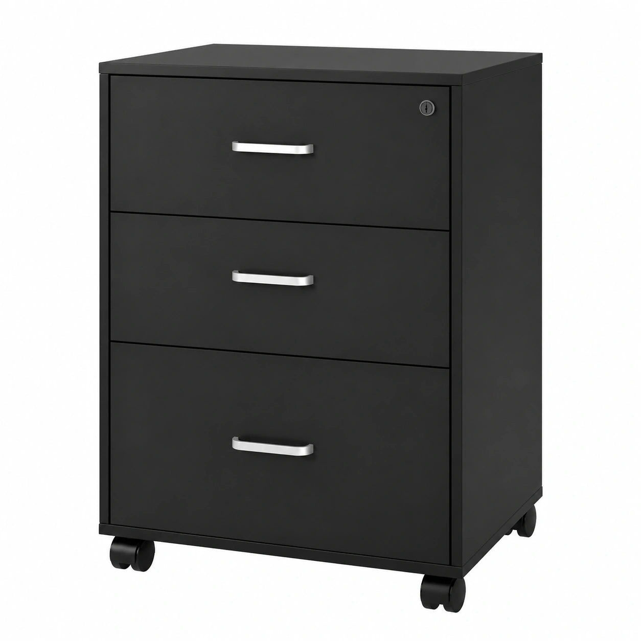 Archivador Móvil de 3 Cajones con Cerradura y Ruedas, Negro, 48x42x65 cm